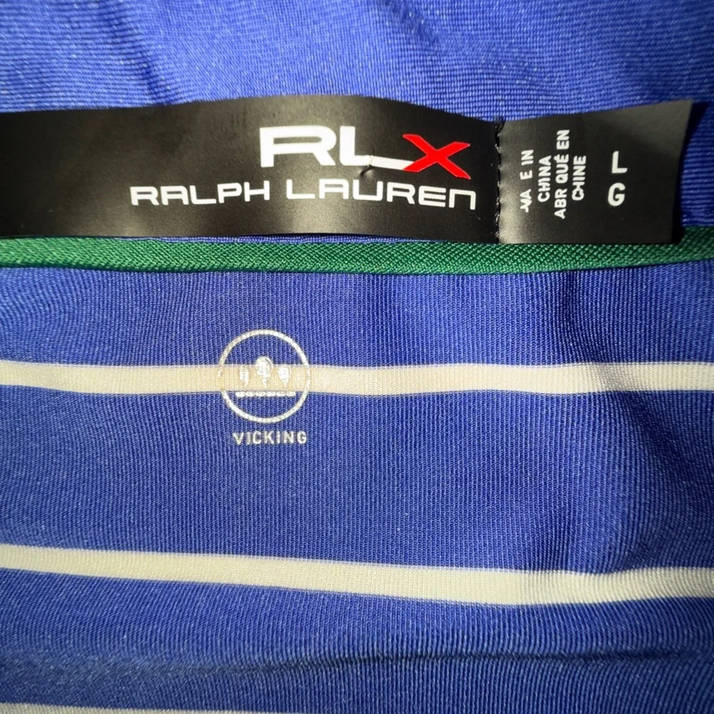 RLX Ralph Lauren Golf Polo Shirt Men’s Large Blue Stripe Performance Stretch